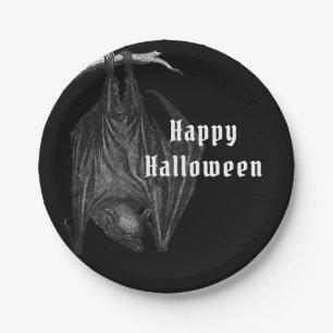 Gothic Bats Happy Halloween Party Paper Plate