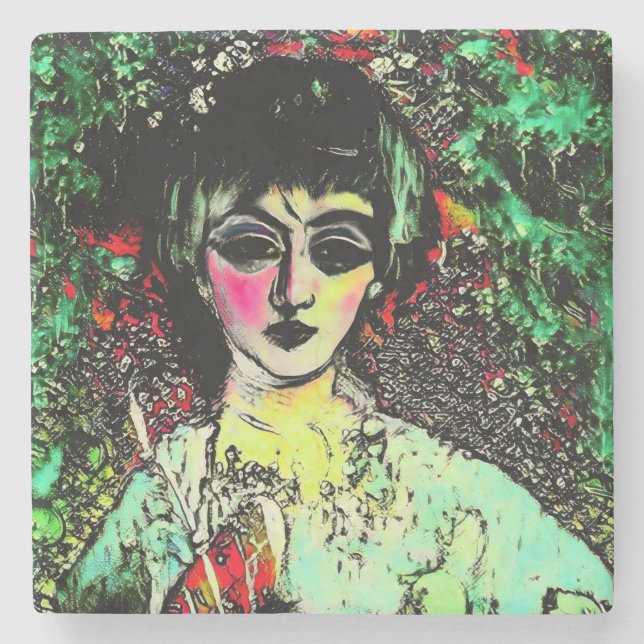 Gothic Beauty Portrait  Stone Coaster (Front)