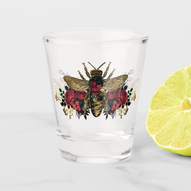 Gothic Bee & Roses  Shot Glass (Front)