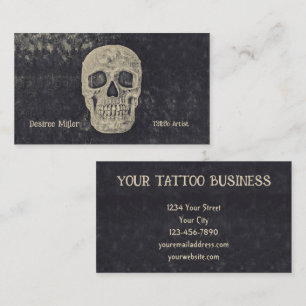 Gothic Beige Grey Skull Tattoo Shop Business Card
