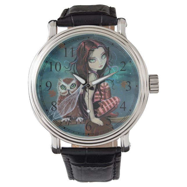 Gothic Big-Eye Fairy and Owl Fantasy Art Watch (Front)