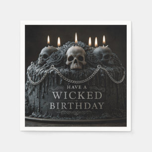 Gothic Birthday Cake with Skulls and Greeting Napkin