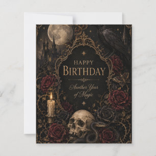 Gothic Birthday Card, Dark Floral, Moths, Roses
