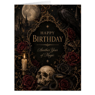 Gothic Birthday Card, Dark Floral, Moths, Roses