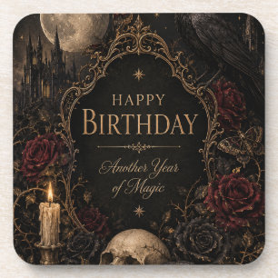 Gothic Birthday Card, Dark Floral, Moths, Roses Coaster