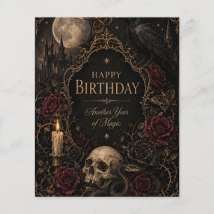 Gothic Birthday Card, Dark Floral, Moths, Roses Flyer