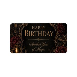 Gothic Birthday Card, Dark Floral, Moths, Roses Label