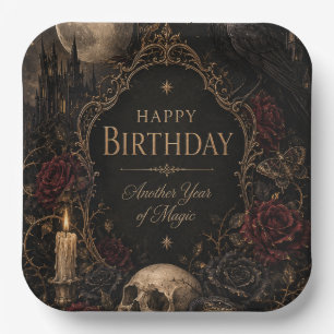 Gothic Birthday Card, Dark Floral, Moths, Roses Paper Plate