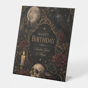 Gothic Birthday Card, Dark Floral, Moths, Roses Pedestal Sign