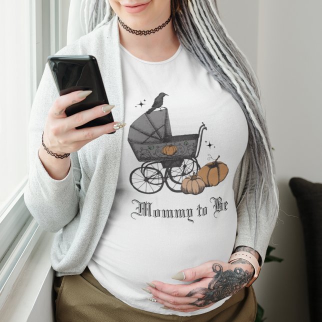 Gothic Black A Baby is Brewing Fall Baby Shower Tri-Blend Shirt (Goth Mommy To Be Shirt. Gothic Baby Shower Gift. Hand Drawn Victorian Baby Carriage, Raven, Pumpkins)