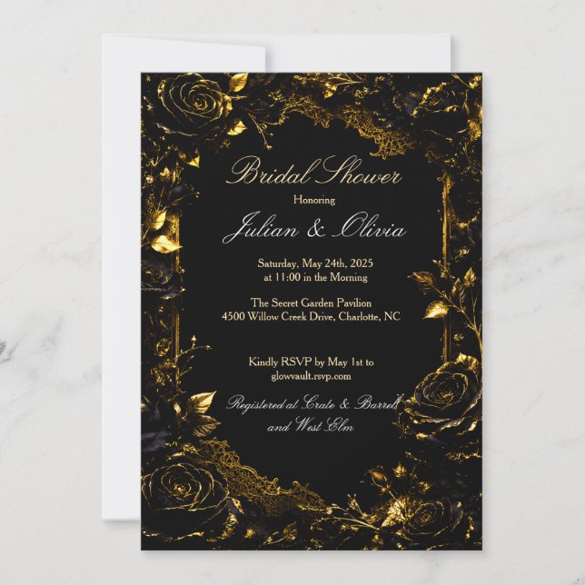 Gothic Black and Gold Bridal Shower Invitation (Front)