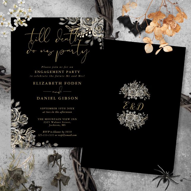 Gothic Black And Gold Engagement Party Invitation (Gothic Black And Gold Photo Engagement Party Invitation)