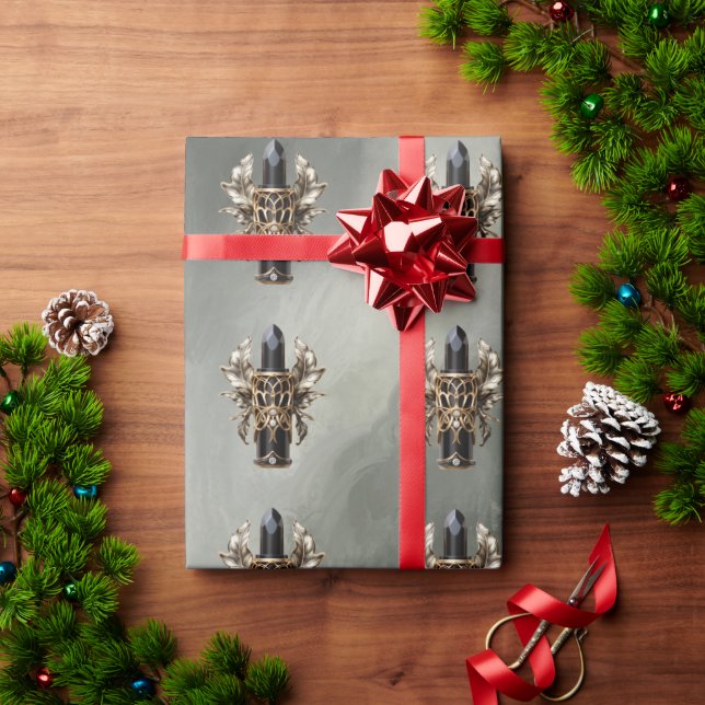 Gothic Black and Gold Lipstick  Wrapping Paper (Holiday Gift)
