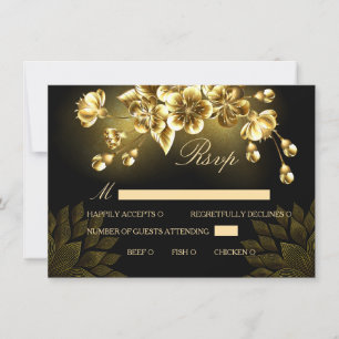 Gothic Black and Gold RSVP Card with Meal Choice