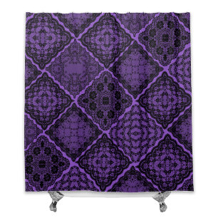 Gothic Black and Purple Faux Lace Quilt Shower Curtain