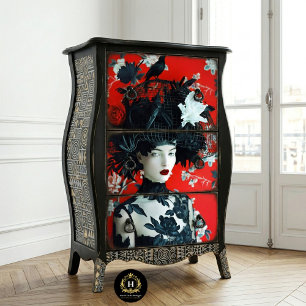 Gothic Black and Red Floral Birdcage Hat  Tissue Paper