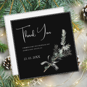 Gothic Black and White Christmas Branch Wedding Thank You Card