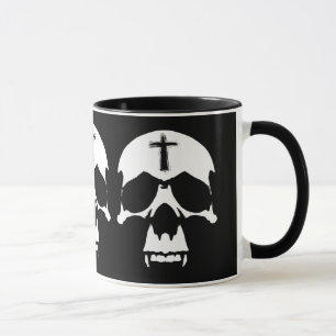 Gothic Black and White Demon Skull Illustration Mug