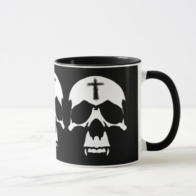 Gothic Black and White Demon Skull Illustration Mug (Right)
