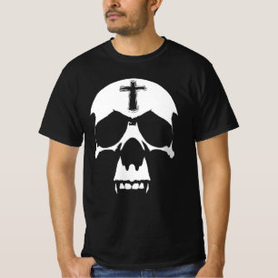 Gothic Black and White Demon Skull Illustration T-Shirt