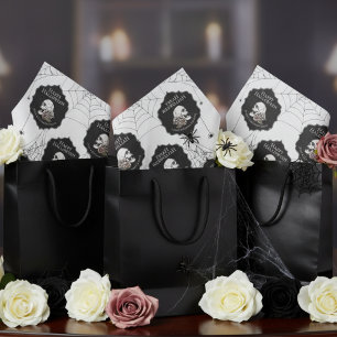 Gothic Black and White Floral Skull Halloween Tissue Paper