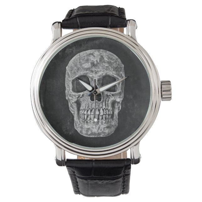 Gothic Black And White Grunge Skull Watch (Front)