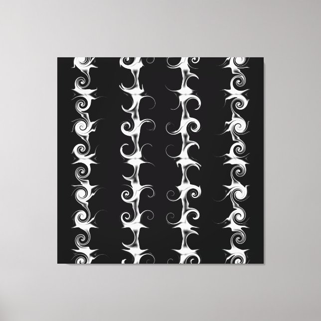 Gothic Black and White Linear Curlicue Pattern Canvas Print (Front)
