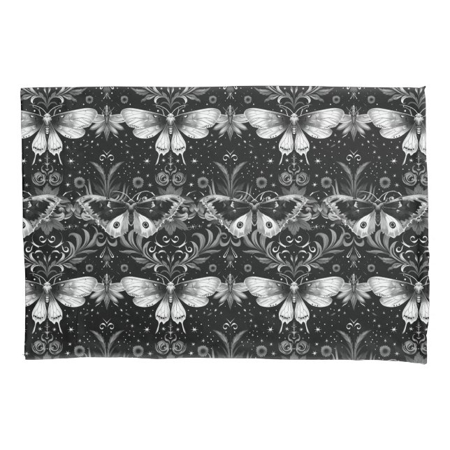 Gothic Black and White Moths Bedding  Pillowcase (Front)
