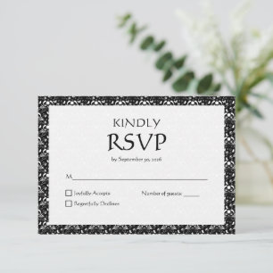 Gothic Black and White Ornamental Wedding RSVP Card