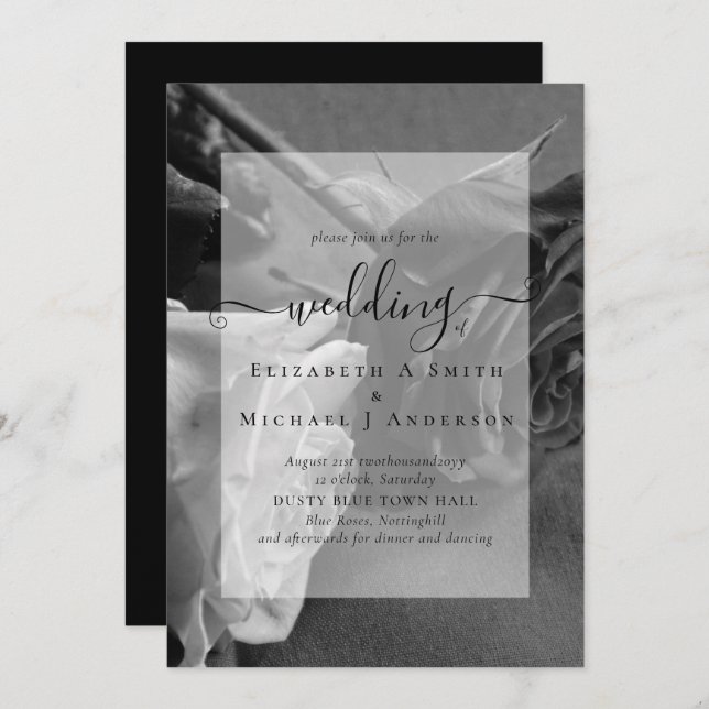 Gothic Black and White Roses Goth Wedding Invite (Front/Back)