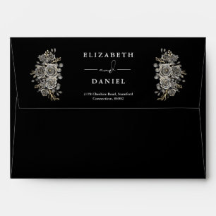 Gothic Black And White Roses Lights Return Address Envelope