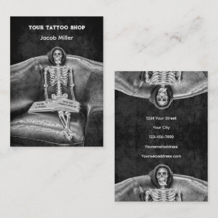 Gothic Black And White Skeleton Tattoo Shop Business Card