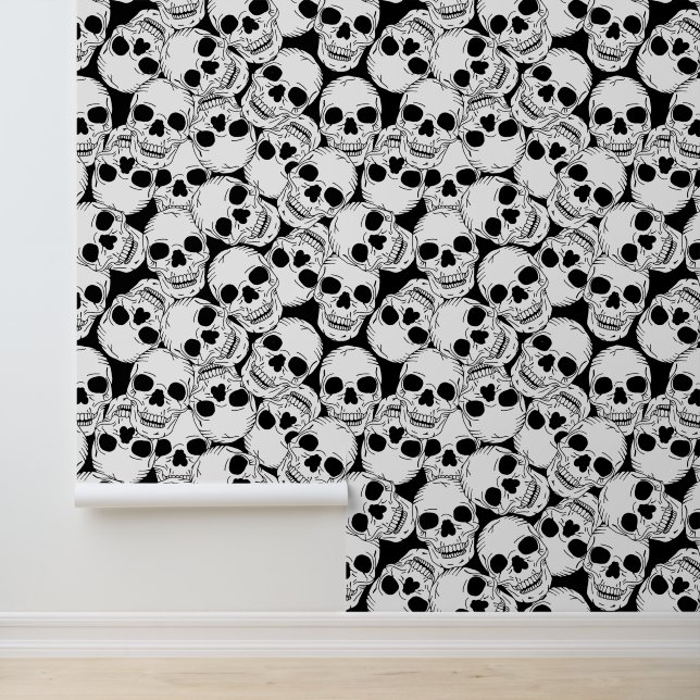 Gothic Black and White Skulls Pattern Wallpaper (Application)