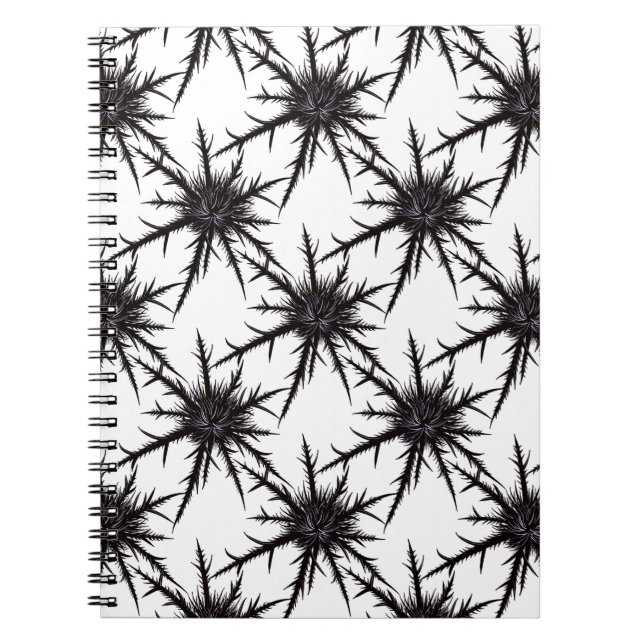 Gothic Black and White Thistle Pattern Halloween Notebook (Front)