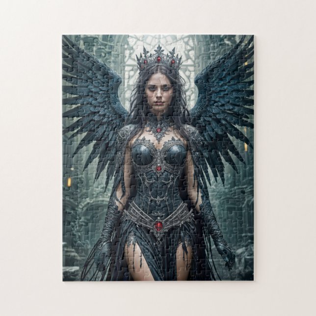 Gothic Black Angel in Ancient Hall Jigsaw Puzzle (Vertical)
