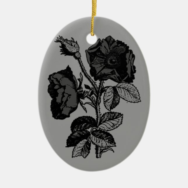 Gothic Black Antique Rose Ceramic Tree Decoration (Front)