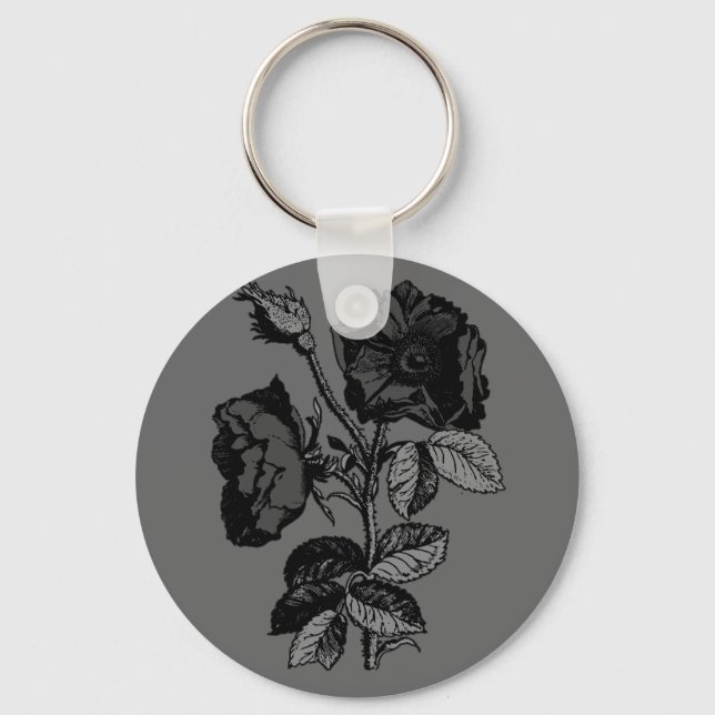 Gothic Black Antique Rose Key Ring (Front)