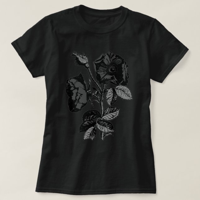 Gothic Black Antique Rose T-Shirt (Design Front)