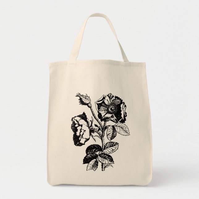 Gothic Black Antique Rose Tote Bag (Front)