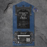 Gothic Black Arch & Black Roses Blue QR Code