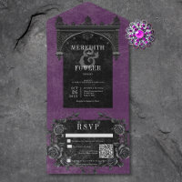 Gothic Black Arch & Black Roses Purple QR Code