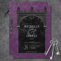 Gothic Black Arch & Black Roses Purple Wedding