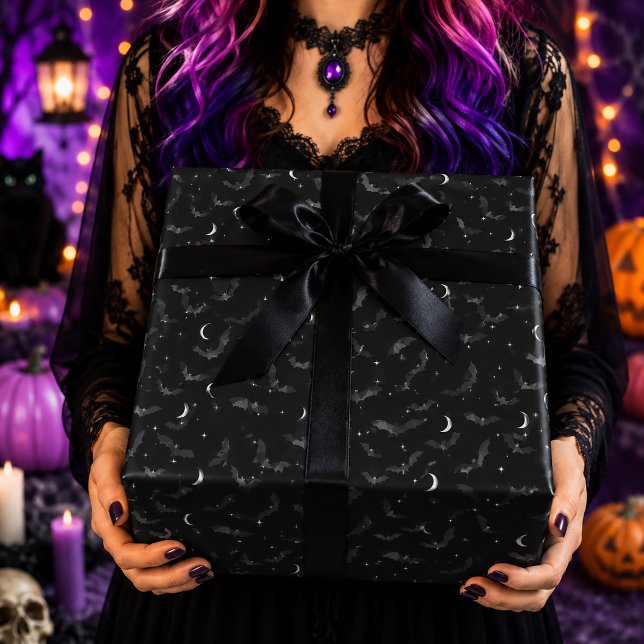 Gothic Black Bats Halloween Pattern Wrapping Paper (Creator Uploaded)