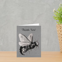 Gothic Black Bee Illustration Skull Crossbone Grey