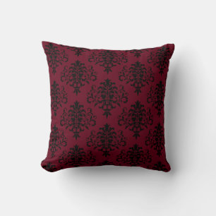 Gothic Black & Berry Damask Pattern Cushion