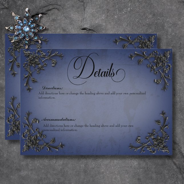 Gothic Black & Blue Filigree Heart Details Enclosure Card (Gothic Black & Blue Filigree Heart Details Enclosure Card)