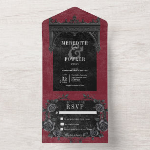 Gothic Black Border 7 & Black Roses Wine No Dinner All In One Invitation