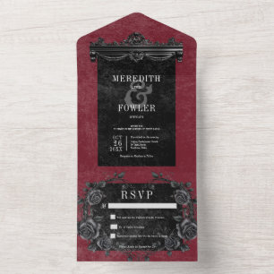 Gothic Black Border & Black Roses Wine No Dinner All In One Invitation