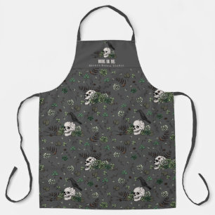 Gothic Black Bride or Die Floral Skull Wedding Apron