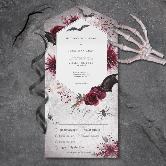 Gothic Black & Burgundy Halloween Hexagon Dinner All In One Invitation (Gothic Black & Burgundy Halloween Hexagon Dinner All In One Invitation)